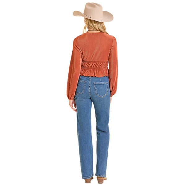Women's Plisse V-Neck Shirt - Rock & Roll Denim