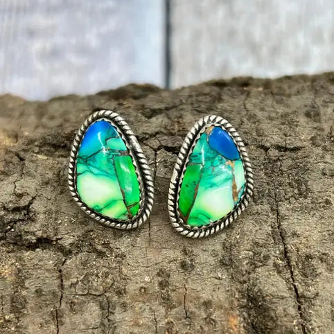 Peacock Dahlia Post Earrings - Nizhoni Traders LLC
