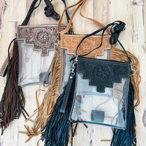 Shayne Large Clear Tooled Crossbody  - Boho Ranch Shop