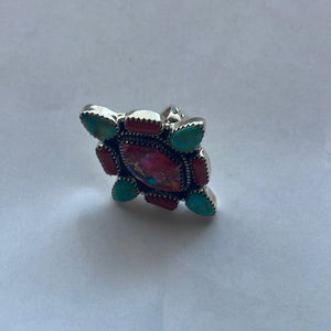 Turquoise Coral Pink Dream Sterling Ring - Nizhoni Traders LLC