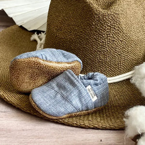 Infant Blue Linen Angled Moccasins - Trendy Baby Mocc Shop