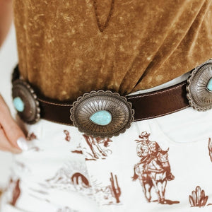 Leather Concho Belt W/Turquoise- Lucky & Blessed