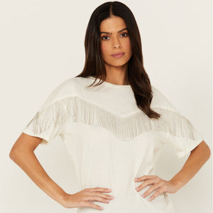Women's Chain Fringe Tee - Rock & Roll Demin