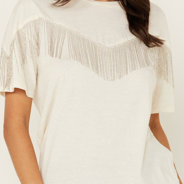 Women's Chain Fringe Tee - Rock & Roll Demin