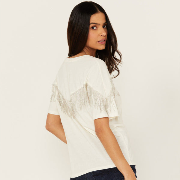 Women's Chain Fringe Tee - Rock & Roll Demin