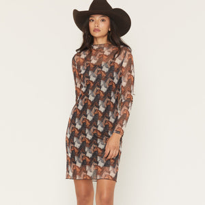 Women's Horse Print Mesh Dress- Rock & Roll Denim