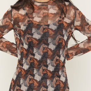 Women's Horse Print Mesh Dress- Rock & Roll Denim