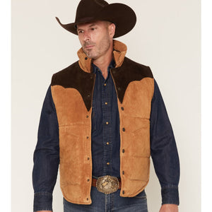 Men's Suede Color Block Snap Puffer Vest - Cripple Creek
