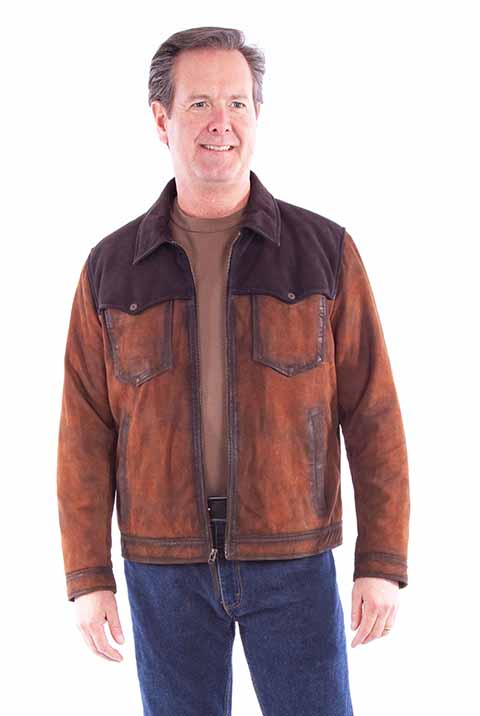 Men's Two-Tone Leather Jacket - Scully