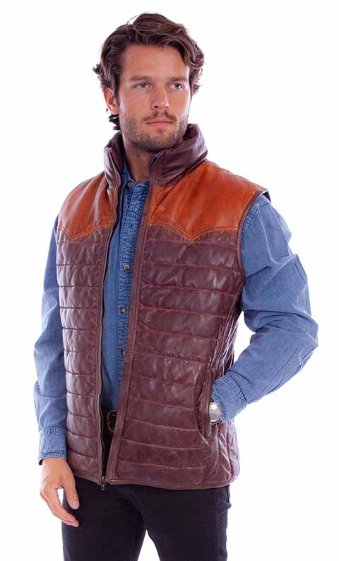 Men's 2-Tone Leather Puffy Vest - Scully