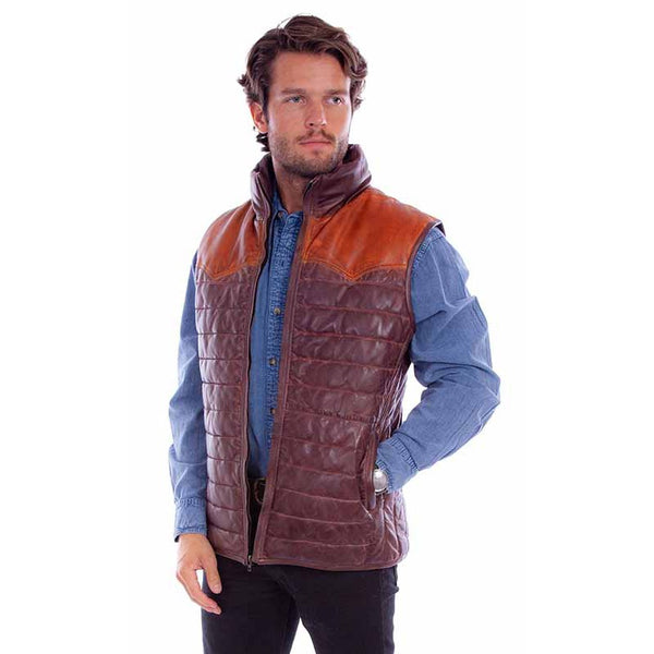 Men's 2-Tone Leather Puffy Vest - Scully