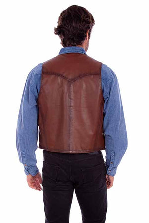 Mens Brown Leather Vest - Scully