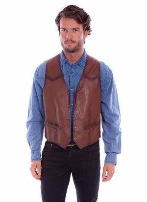 Mens Brown Leather Vest - Scully