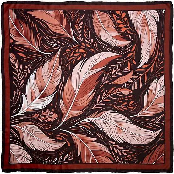 Frontier Brown Feather Silk Scarf 34.5" - Wyoming Traders