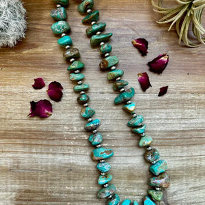 Sterling Silver Pearls Necklace with Chunky Turquoise - The Bijoux Fab