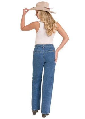 Women's Belted Relaxed Wide Leg Jeans - Rock & Roll Demin
