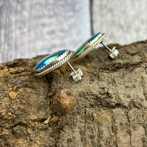 Peacock Dahlia Post Earrings - Nizhoni Traders LLC