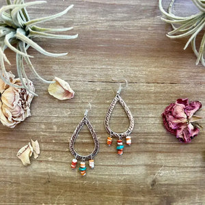 Orange Spiny Dangle Earrings with Turquoise