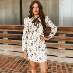 Women's Cream Western Bow Dress - Lucky & Blessed
