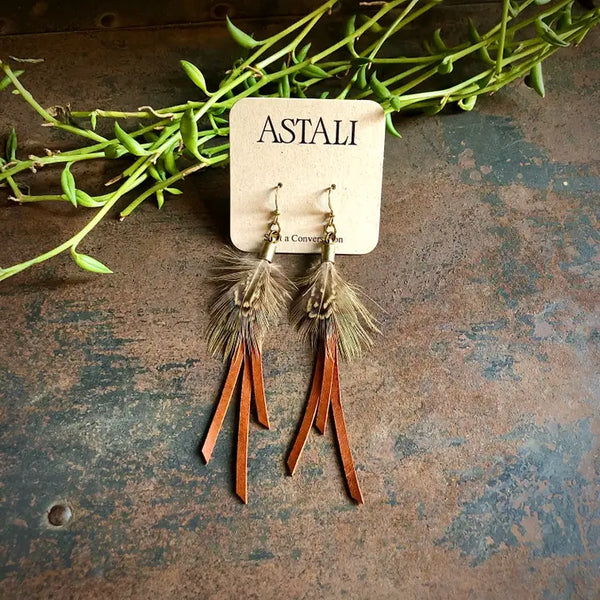 Leather & Pheasant Feather Earrings - ASTALI