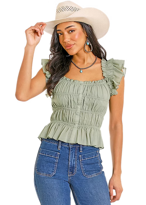 Women's Ruched Tank Top Jade - Rock & Roll Denim