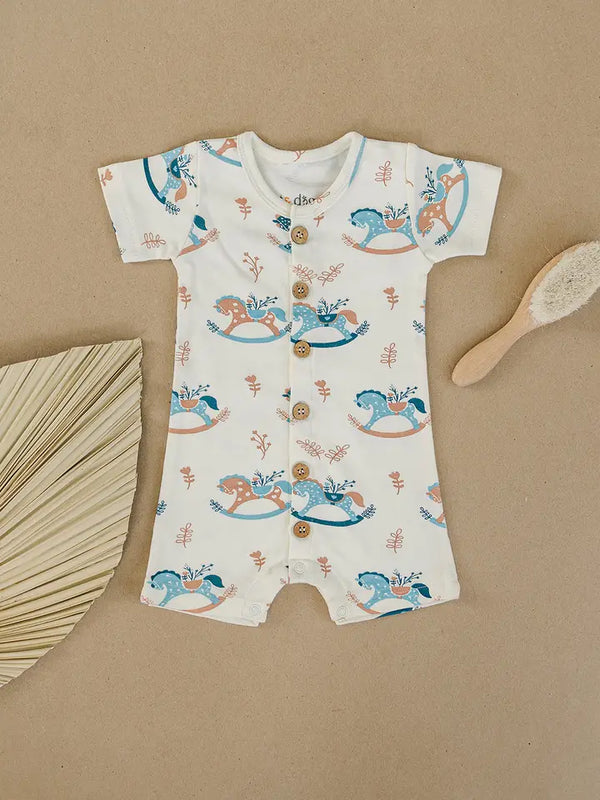 Organic Cotton Short Sleeve Romper - Rocking Horse