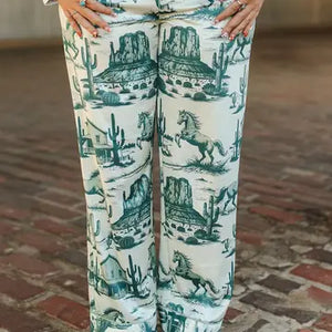Cream Jade Western Print Pajama Set - Lucky & Blessed