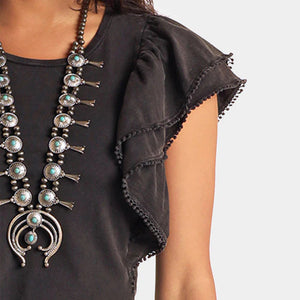 Women's Flutter Tee w/Stud Trim - Rock & Roll Denim