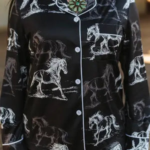 Black Ivory Western Print Pajama Set - Lucky & Blessed