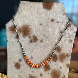 Sterling Pearls and Orange Spiny Oysters Necklace  - Z Bar
