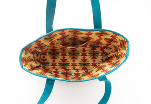 Tan-Turquoise Wool Tote Bag