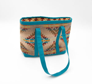 Tan-Turquoise Wool Tote Bag