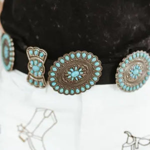 Black Genuine Leather Concho TQ Ribbon Belt - Lucky & Blessed