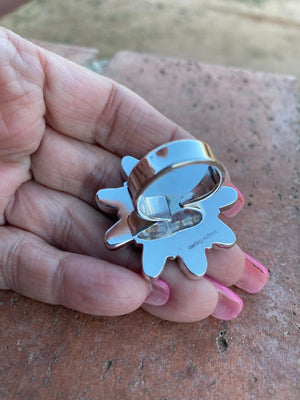 Pink Opal & Turquoise Flower Ring - Nizhoni Traders LLC
