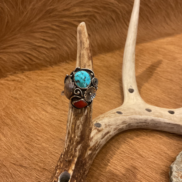 Navajo Turquoise/Coral Ring - AAIA Inc.