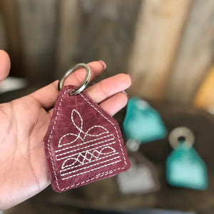 Bootstitch Cowhide & Leather Keychain - Western Linens