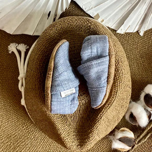 Infant Blue Linen Angled Moccasins - Trendy Baby Mocc Shop