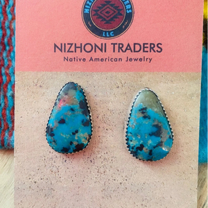Navajo Turquoise Sterling Stud Earrings - Nizhoni Traders LLC