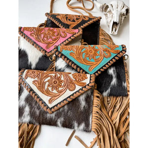 The Cassie Tooled Crossbody Cowhide Purse - Boho Ranch
