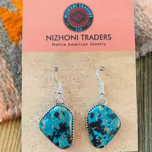 Navajo Turquoise Sterling Dangle Earrings - Nizhoni Traders LLC