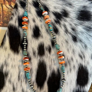 Spiny Oyster & Turquoise Sterling Pearls - Z Bar