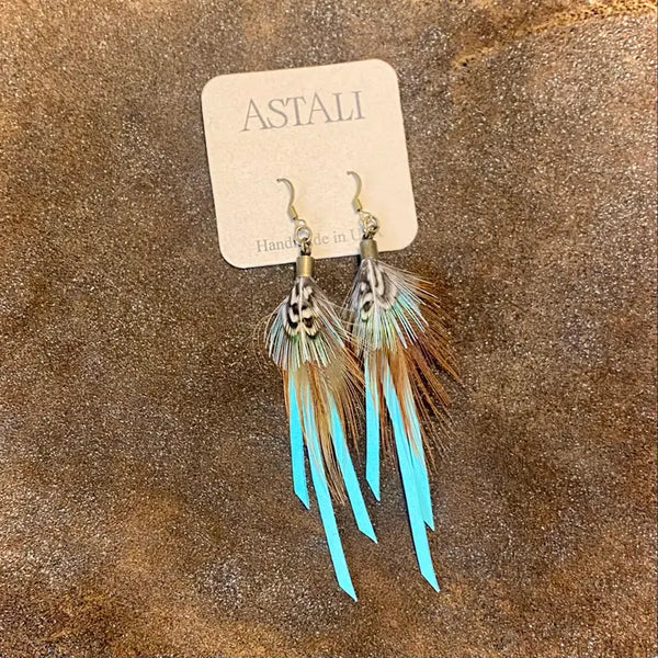 Leather & Pheasant Feather Earrings - ASTALI