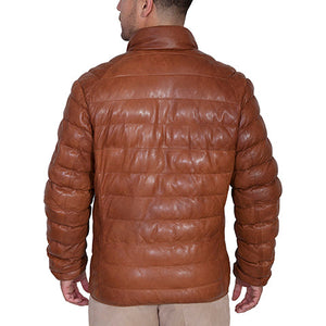 Men's Cognac Ribbed Leather Jacket - Scully