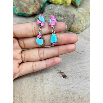 Cotton Candy Turquoise Post Earrings- Nizhoni Traders LLC