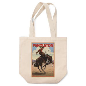 Tote Bag with Pendleton, OR Bucking Bronco  - Lantern Press