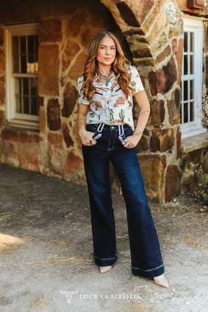 Women's Dark Wash Wide Leg Jeans - Lucky & Blessed