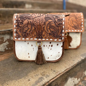 Brown Longhorn Cowhide Leather Crossbody - Western Linen