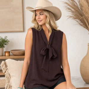 Front Tie Sleeveless Woven Top - Avery