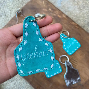 Yeehaw Cowhide & Leather Keychain - Western Linens