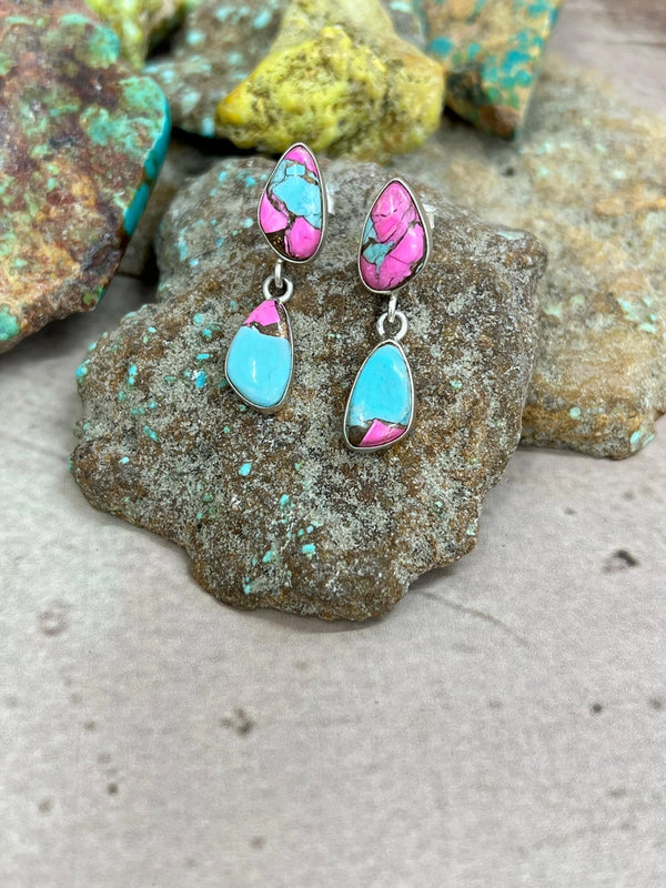 Cotton Candy Turquoise Post Earrings- Nizhoni Traders LLC